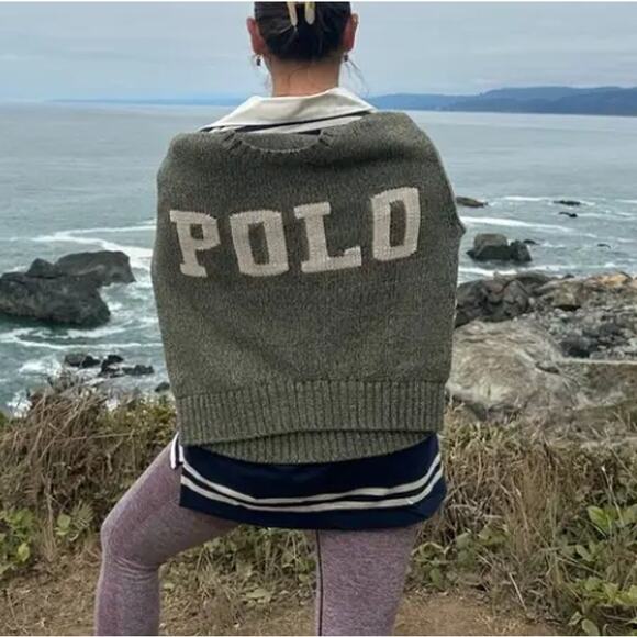 Polo Ralph Lauren Olive Green Logo Sweater LARGE Oversized Cotton Soft Cozy $300 - Picture 8 of 14